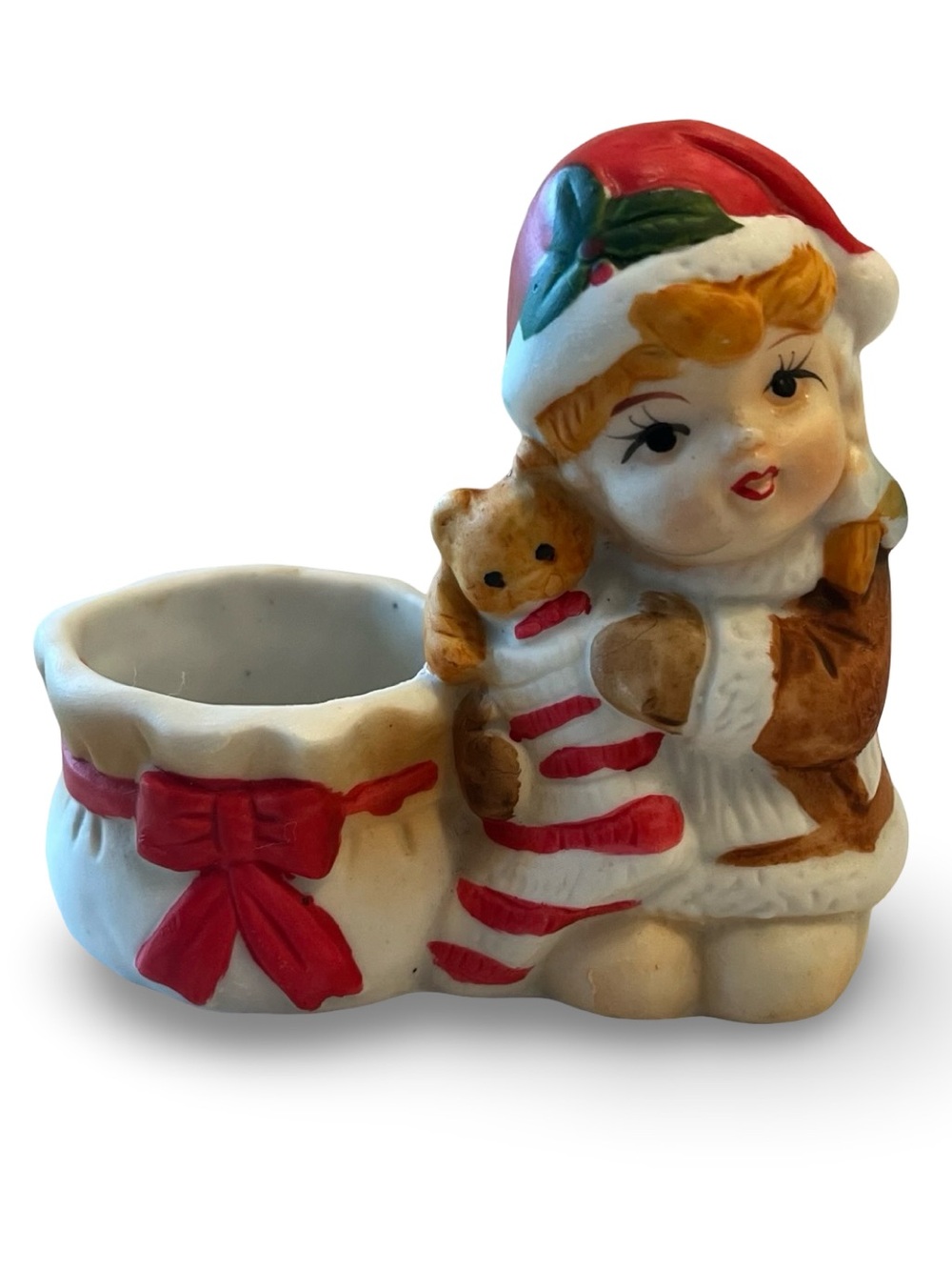 Vintage Beacon Hill Bisque Ceramic Christmas Girl Votive Toothpick Holder